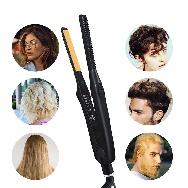 Mini Teddy Wave Hair Straightener Thin Pencil Flat Iron Titanium Professional Salon Hair Curler for Short Hair