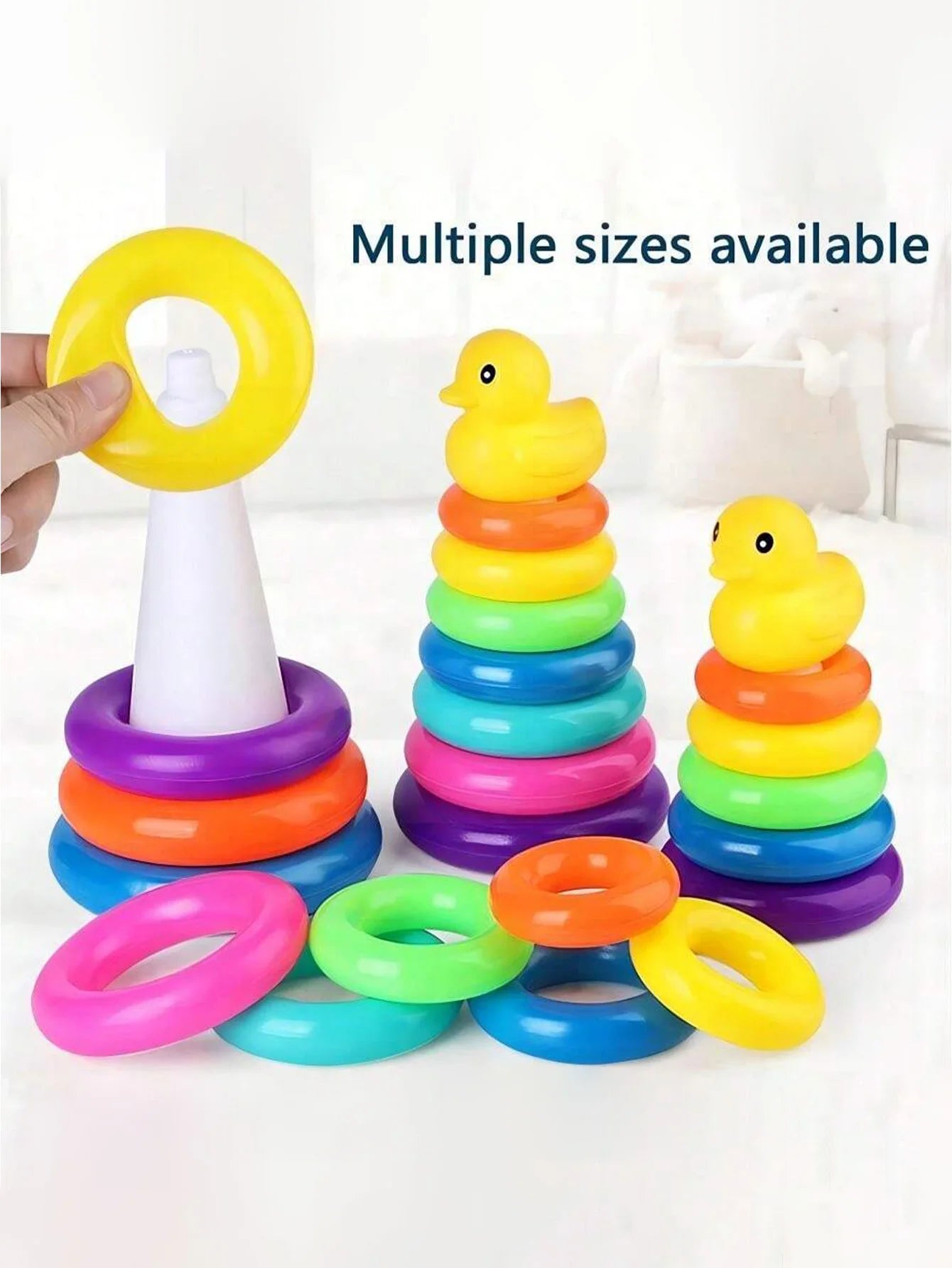 Yellow duck Rainbow Tower Stacked Circle toy plastic rainbow Circle toy  Circle toss toy Interactive game Birthday gifts