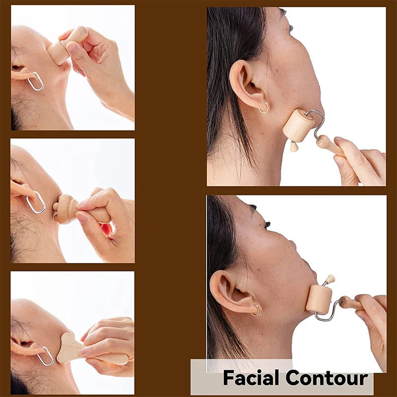 1/7pcs Face Massager  Wooden Face  Face Roller Mini Wood Therapy Face Wood Therapy Meridian Massage Kit Facial Roller Lifting