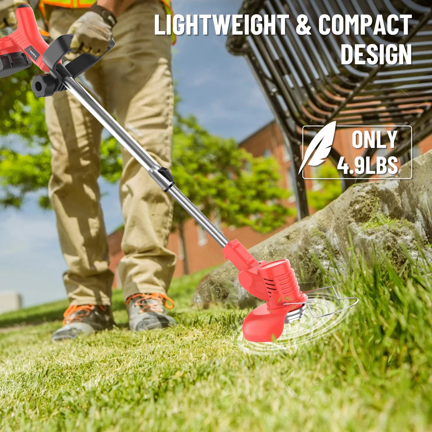 21V Cordless Weed Wacker 3 in 1 Rechargeable Weed Wacker Electric for Lawn Garden Yard,With Battery,Red
