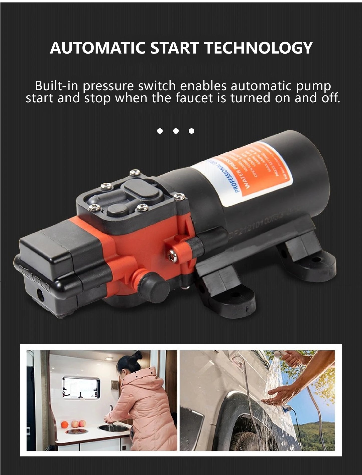 23C DC 12V/24V Micro Diaphragm Pump Self Priming Water Pump 5.6LPM 1.56A/0.78A High Pressure RV Marine Booster Pump
