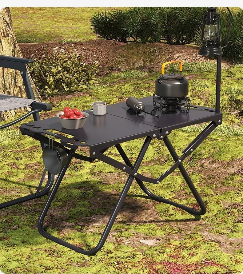 Green Portable Foldable Camping Table, Hollow Edge Hangable Design, Lightweight Durable Table for Picnic Beach Outdoor Travel