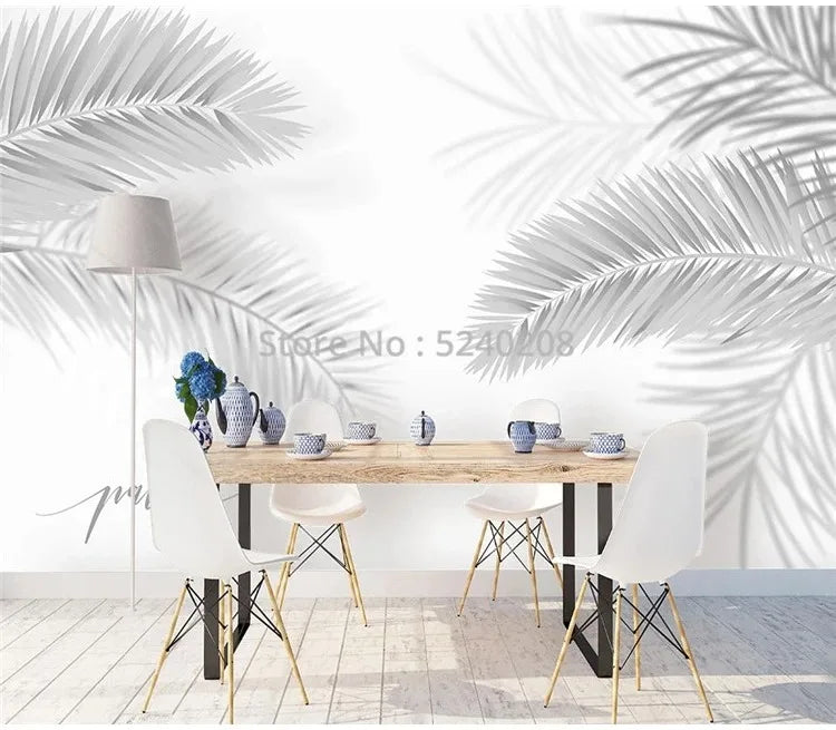 3D Hand-Painted Nordic Style Coconut Leaves Wall Mural for Living Room Bedroom Modern Art Photo Wallpaper Tropical Home Decor