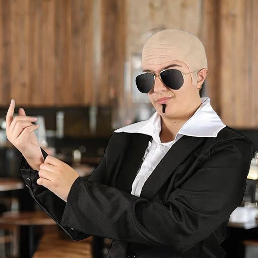 Cosplay Costume Accessory Set With Nude Latex Bald Cap/Sunglasses/Black Souls Patch Funny Singers Rapper Fancys Dress For Adults