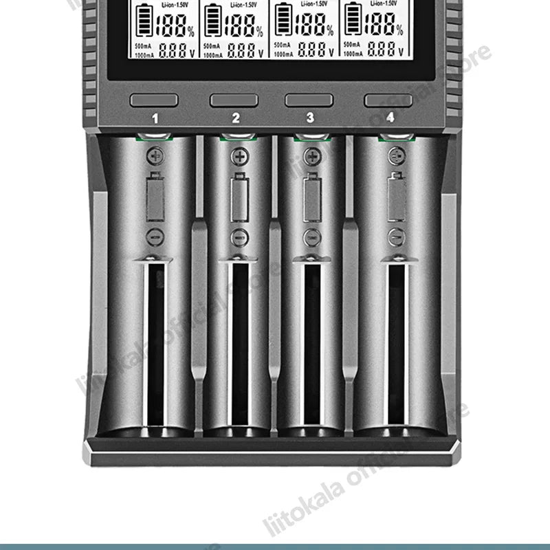 LiitoKala Lii-CH4 Smart Charger for 18650/21700/26650/AA/AAA/Ni-MH/Li-ion,1.2V/1.5V 4-Slot Fast Charge, USB-C, Auto Detect