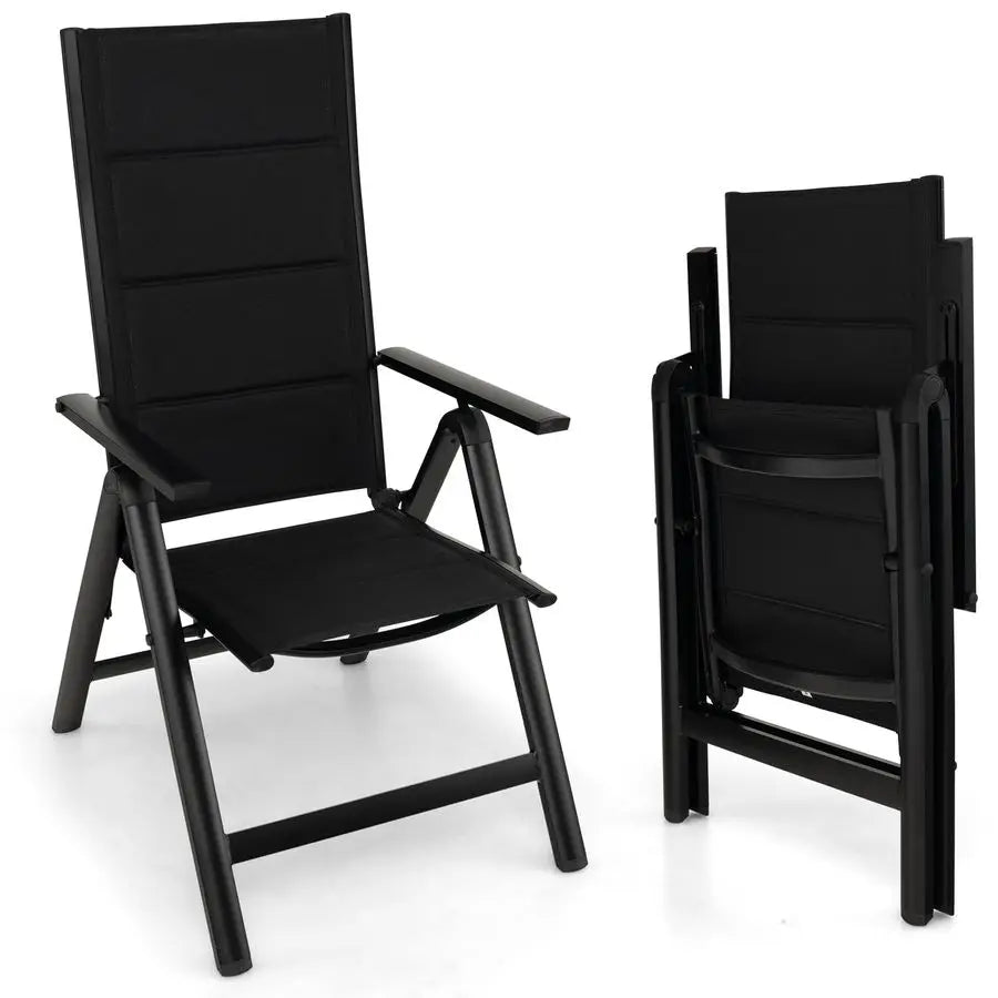 1 2PCS Folding Garden Chairs, Portable Outdoor Dining Chairs with 7Level Adjustable Backrest amp Armrests, Aluminum Patio Bistr