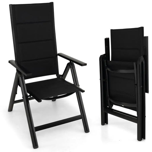 1 2PCS Folding Garden Chairs, Portable Outdoor Dining Chairs with 7Level Adjustable Backrest amp Armrests, Aluminum Patio Bistr