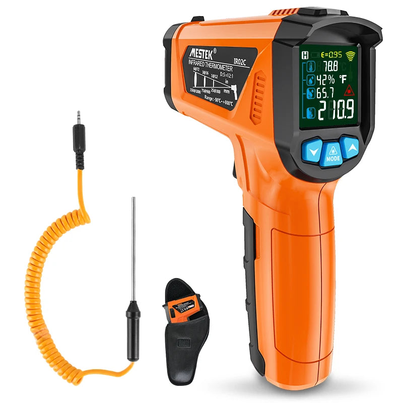 Digital Infrared Thermometer Non-contact Pyrometer Laser Temperature Meter Imager Hygrometer IR Termometro Color LCD Light Alarm