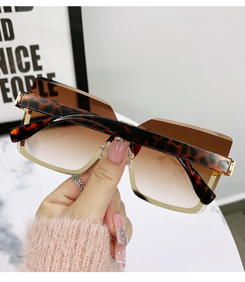 New European And American Style Half-frame Metal Sunglasses Fashion Slim Women's Sunglasses Anti-uv Glasses