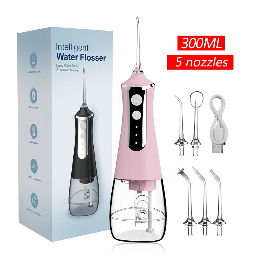 300ml USB Rechargeable Water Flosser Portable Dental Irrigator with 5 Nozzles 3 Modes dental accessories resina para dientes