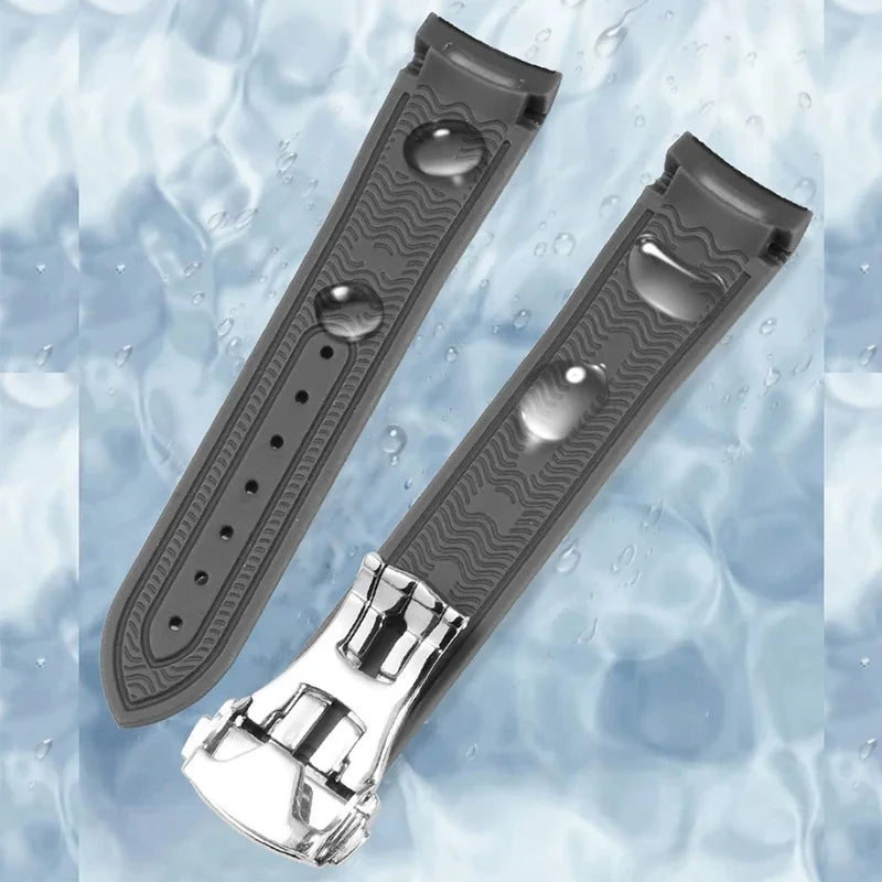 Curved End Strap 20mm for Omega X Swatch Joint MoonSwatch Sport Silicone Rubber Folding Buckle Watch Band for Seamaster 300