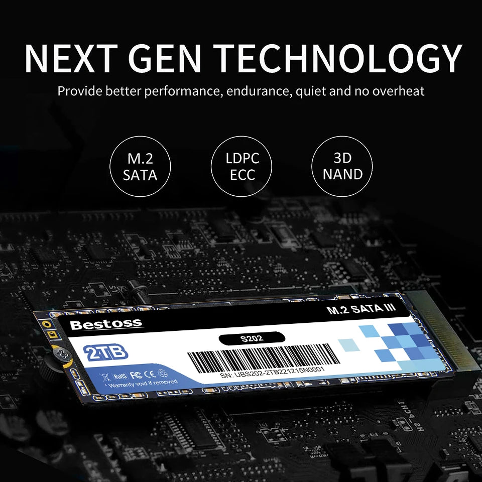 Bestoss M.2 Sata 3.0 2280 NGFF 530MB/s 120GB 128GB 240GB 256GB 480GB 512GB 960GB 1TB SSD Internal Solid State for Desktop Laptop