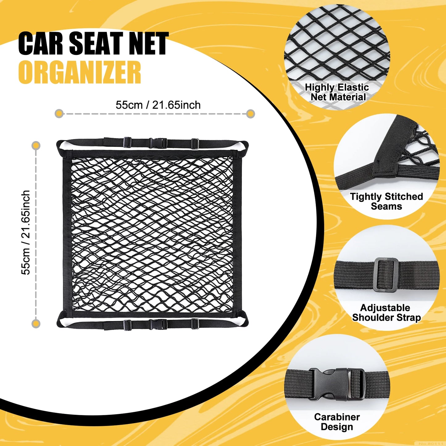 Car Seat Net  Elastic Double Layer Storage Mesh Net Fit for Front Seat  Handbag Holder with Adjustable Shoulder Strap 19.68×15.7