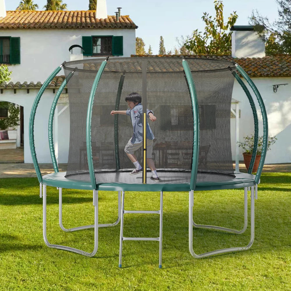 【Breeins】Outdoor Enclosure Trampoline with Ladder Exercise Workout Rebounder Sport Trampoline Handle Adults Jumping Training
