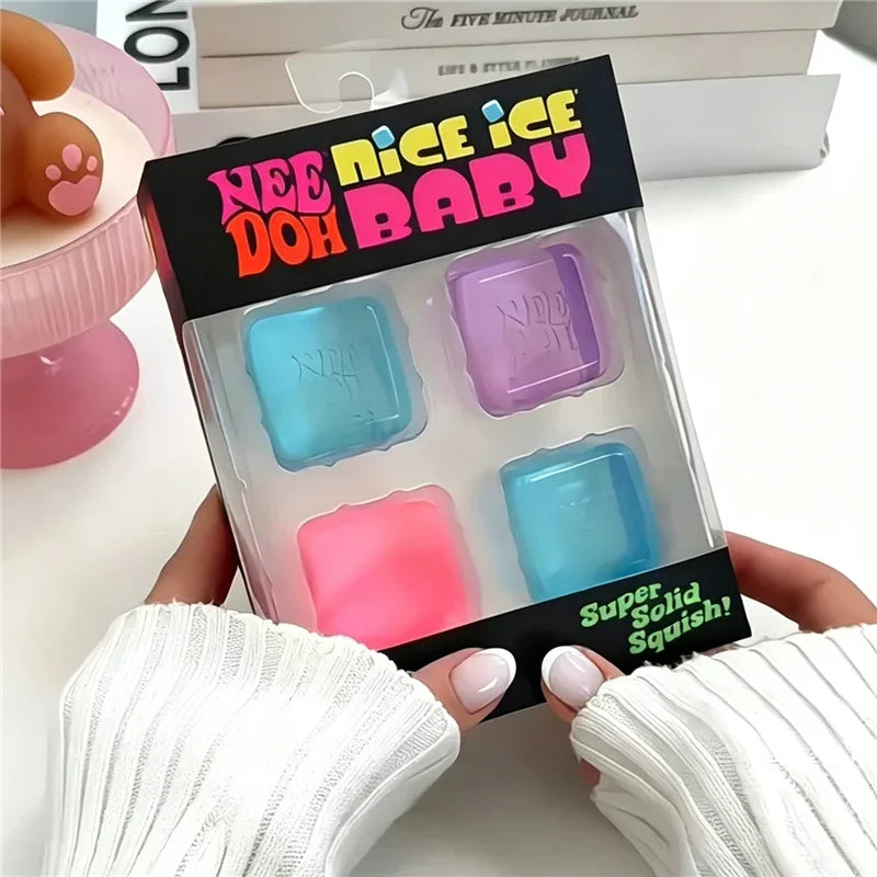Needoh Nice Berg Giant Sensory Cube Maltose Toy 4 Pack Mini Baby Teenie Cube Squeeze Slow Rebound Stress Reliever Sensory Play