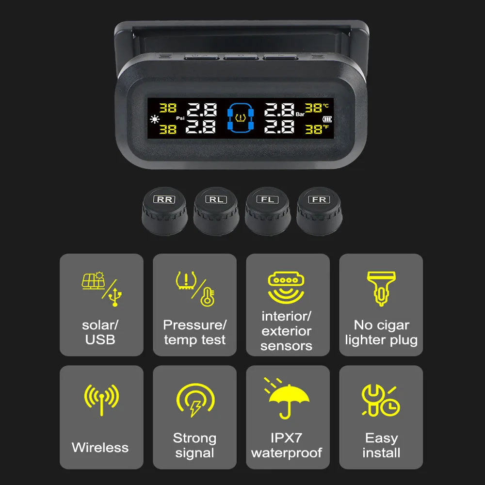 Tire Pressure Monitoring System Temperature Warning New C External Battery Version Sensors Solar TPMS Car Tyre Pressure Monitor