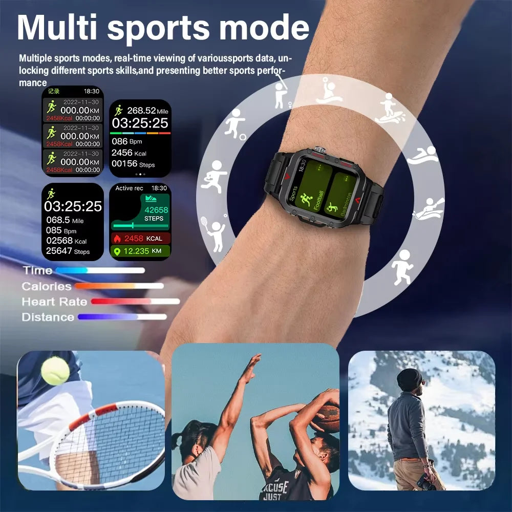 LAXASFIT 2026 New Men's Smart Watch Outdoor Sports Watch 1.85 Inch Voice Assistant Bluetooth Call LED Flashlight Smartwatch