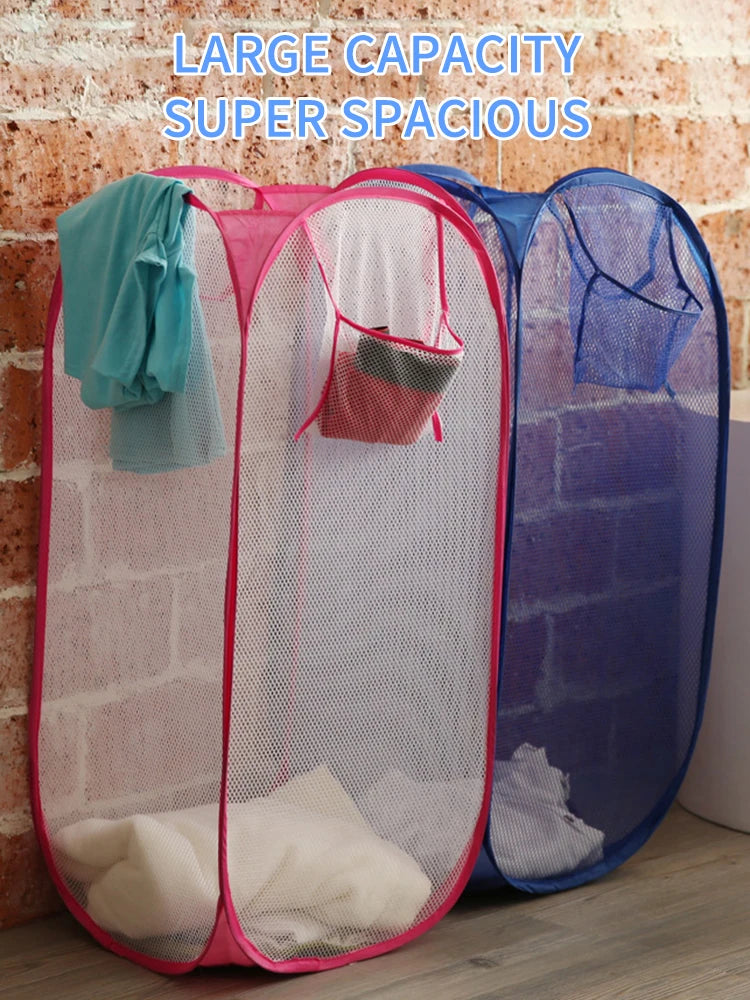 Mesh breathable laundry basket, foldable large size 40 * 40 * 70 miscellaneous laundry basket, simple and large capacity miscell