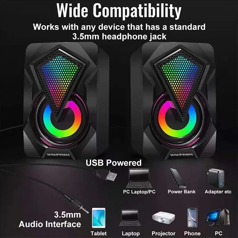 New X2 computer speaker, illuminated desktop laptop, multimedia mini wired RGB speaker