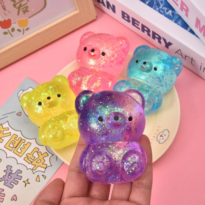 Fidget Bear Toy Squishys Glitter Gummy Bear Small Cute Animal Anti Stress Fidget Splat Decompressions Vent Squeeze Toy 2026 New