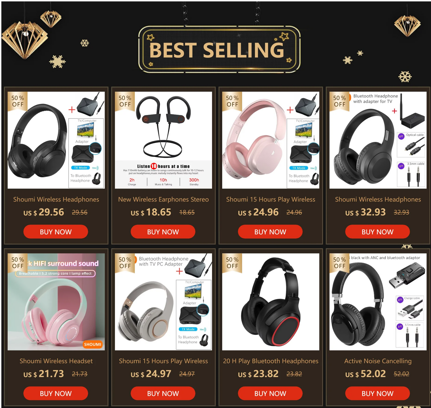 Shoumi 15 Hours Play Wireless Headset Bluetooth Television Headphone with Mic,Bluetooth Adapter Built-in Battery,for TV Computer