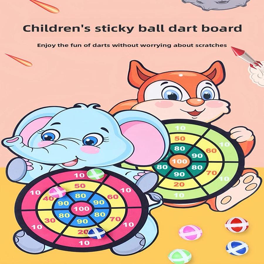 1set- Dart Board for Kids with 3 Sticky Balls Indoor Outdoor Sport Party Games Cartoon Animal Dart Board Toys Christmas Gift