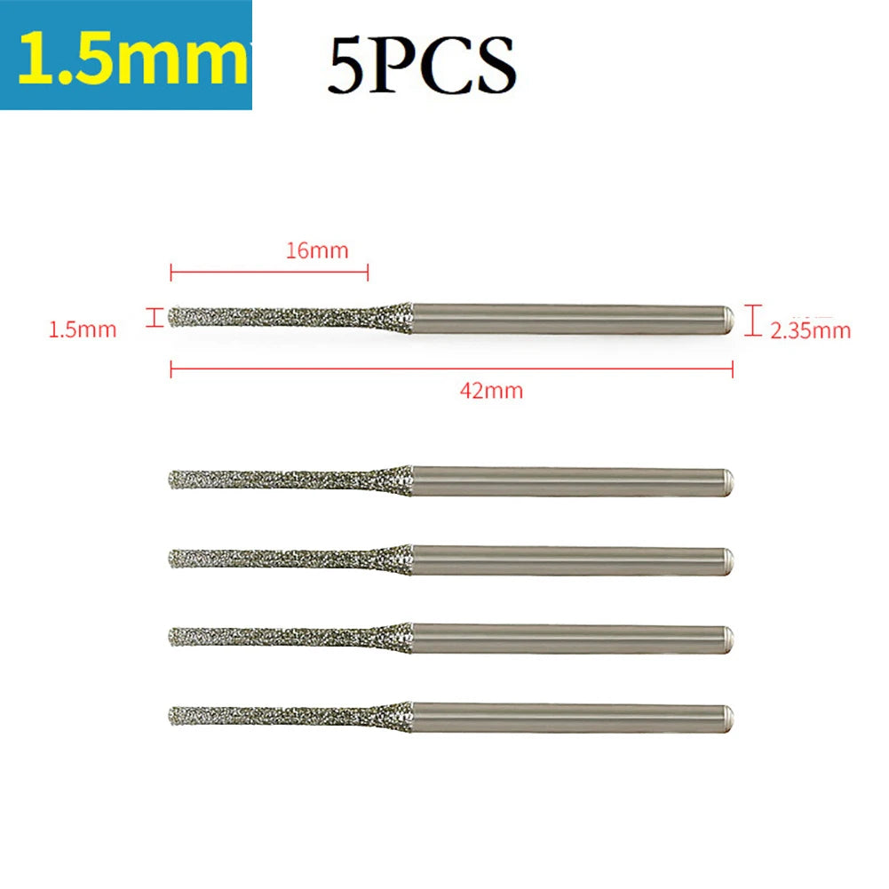 5pcs 0.8-2.5mm Diamond Coated Drill Bits 2.35mm Shank Glass Jade Amber Jewelry Diamond Drill Bits For Drilling Glass Woodworking