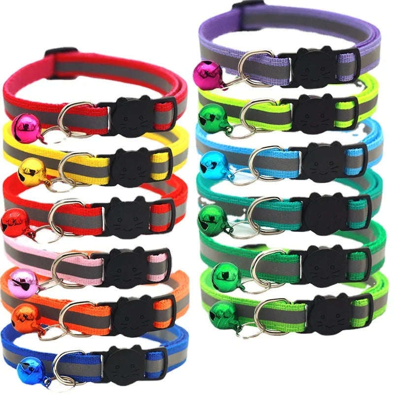 Cat Collar Colors Reflective Breakaway Neck Ring Necklace Bell Pet Products Safety Elastic Adjustable with Soft Material