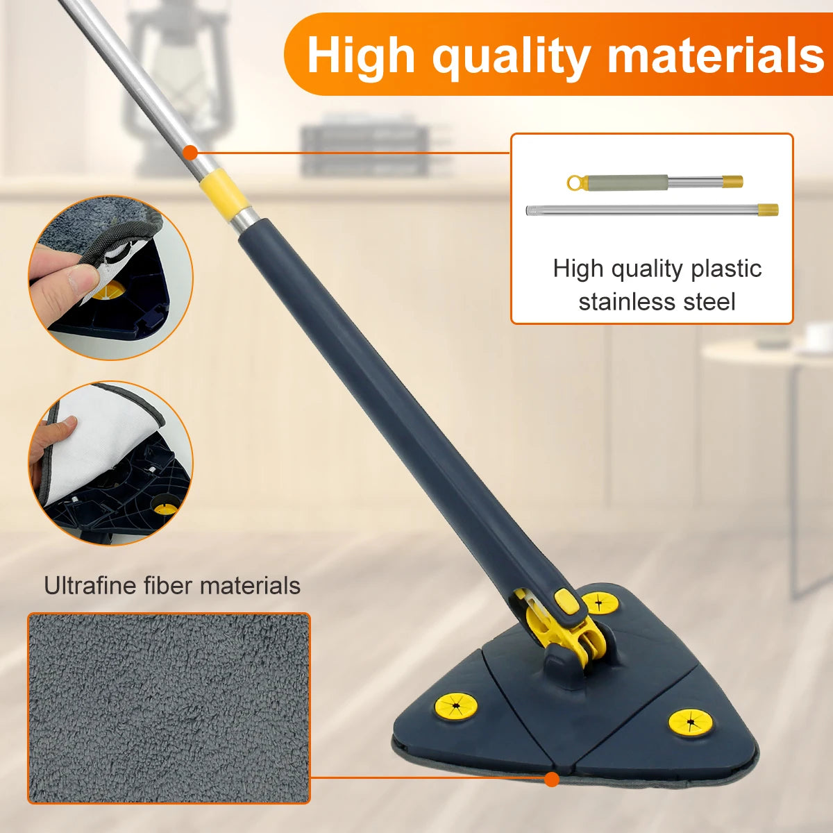 New Telescopic Triangle Mop Adjustable Squeeze Wet and Dry Use Water Absorption 360° Rotatable Spin Cleaning Mop Home Floor Tool