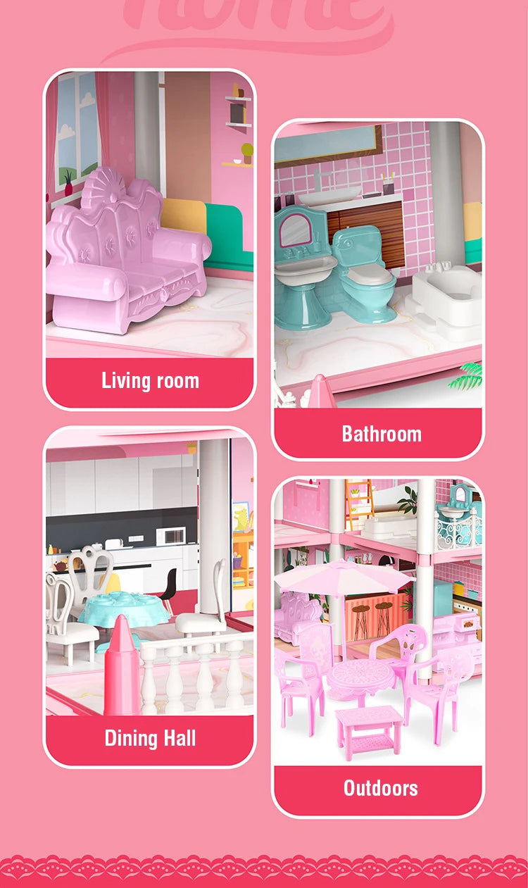 Girl Doll House Toy Children Pretend Play Dollhouse Villa Patchwork Dream Furniture Home Doll House for Kids Christmas Toy Gifts