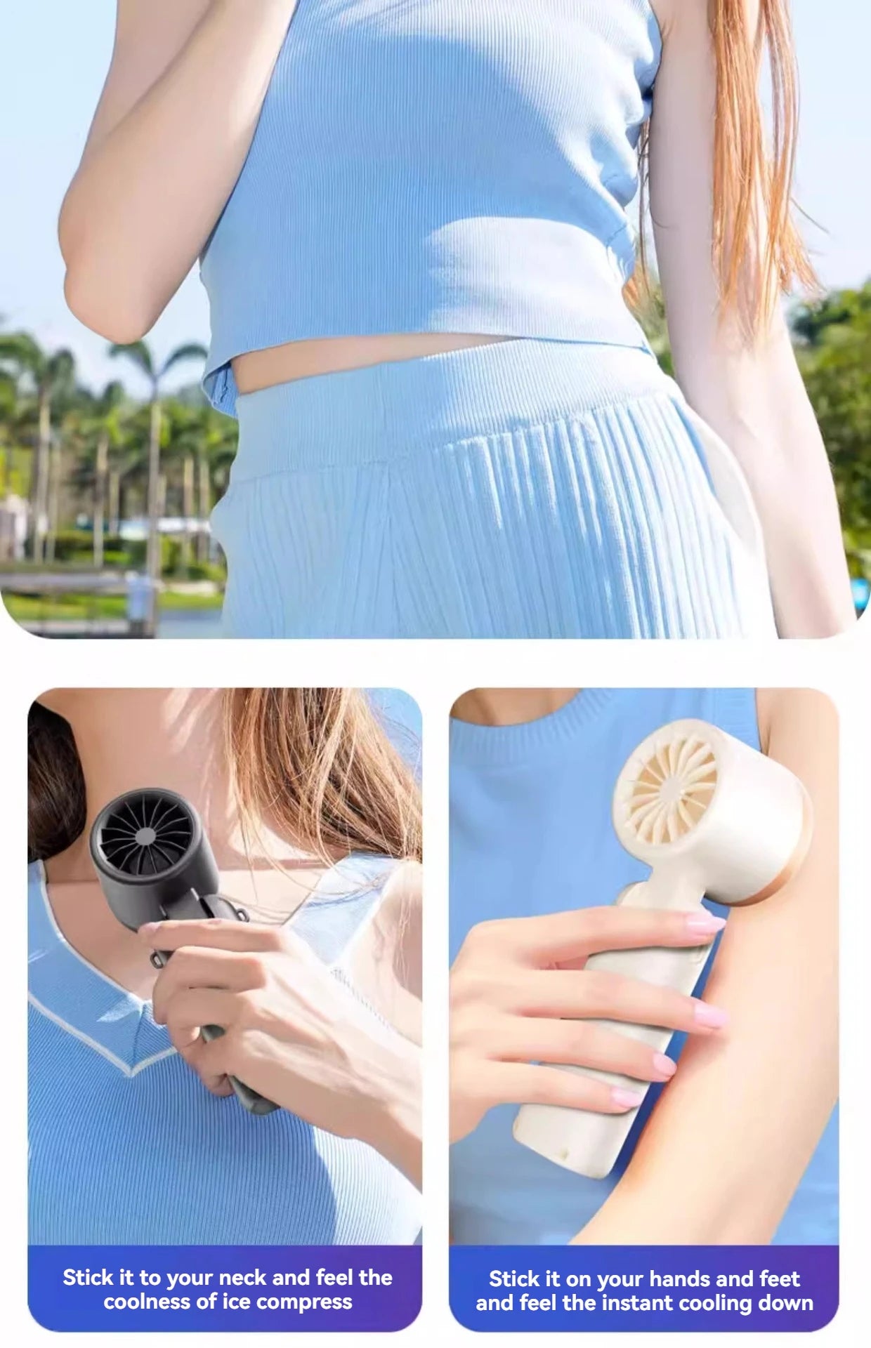 2025 Hanging Ice Pack Handheld High-speed Fan Folding 100 Speed Infinitely Adjustable Fan Portable For Outdoor Neck