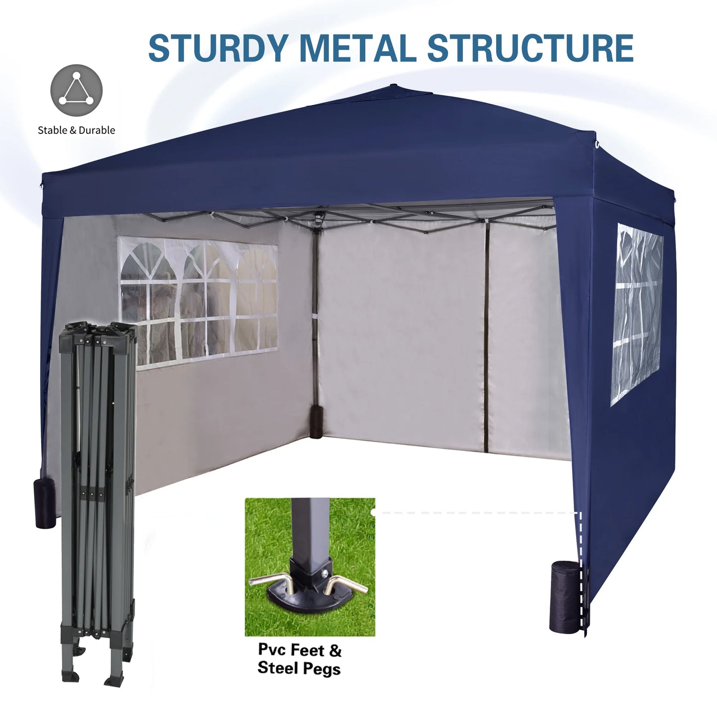 mcc direct Pop-up Gazebo 3m x 3m with Sides & 4 Weight Bags & Silver Protective Layer Waterproof Marquee Canopy WS