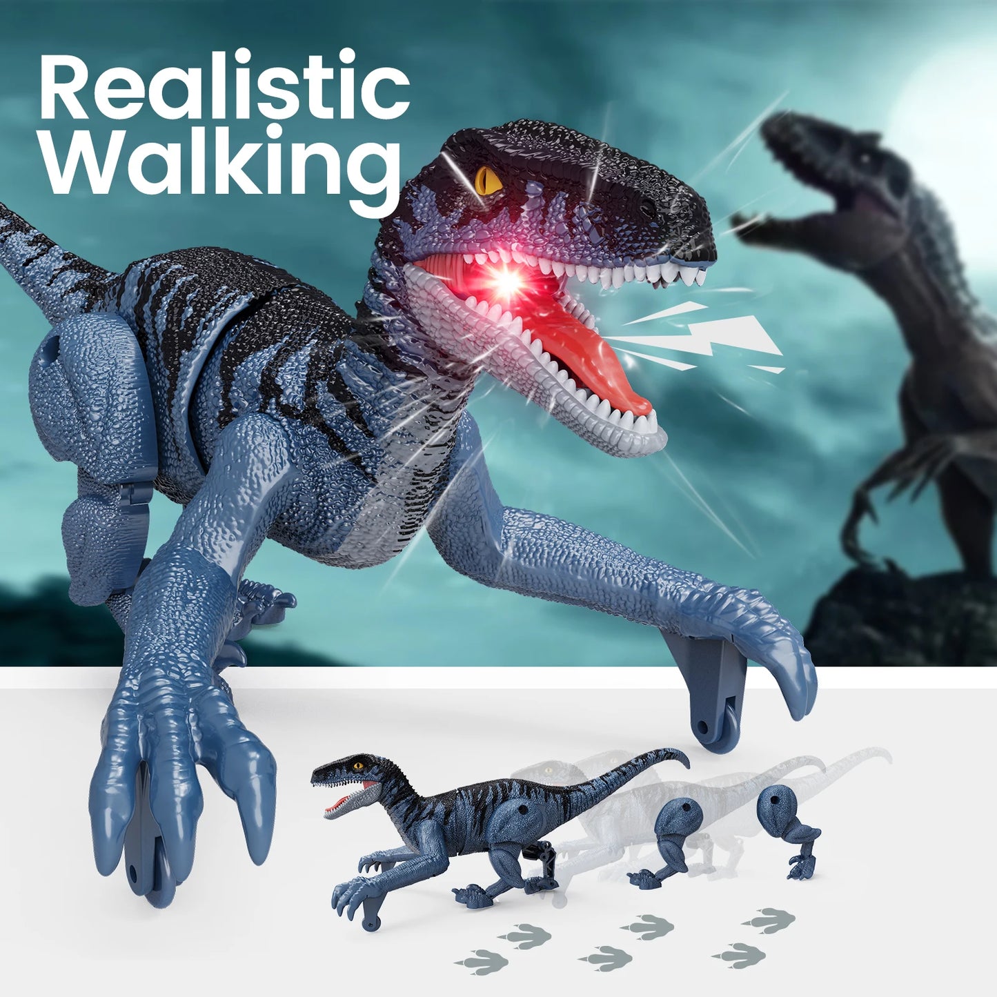 2.4GHz Remote Control Dinosaur, Simulation Walking Velociraptor Robot Toy, Electronic RC Dinosaur Toys, Gift for Boys Girls