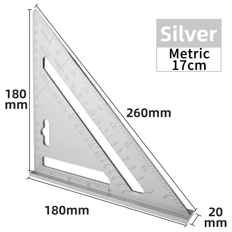 Triangle Ruler 7Inch Measurement Tool Aluminium Alloy Carpenter Set Square Angle Woodworking Tools Try Square Triangular Metric