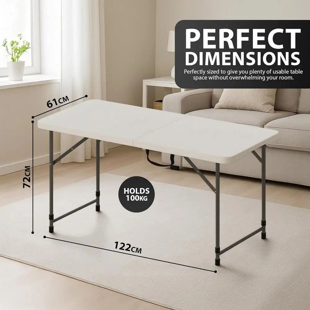 Portable Heavy-Duty Folding Table with White Plastic Top - Ideal for Camping, Catering, Picnics, and Outdoor Parties