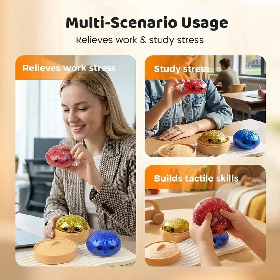 11 Styles Realistic Giant Dumpling Squeeze Toy With Bamboo Steamer Soft Dough Ball Decompression Fidget Toy Funny Creative Gift