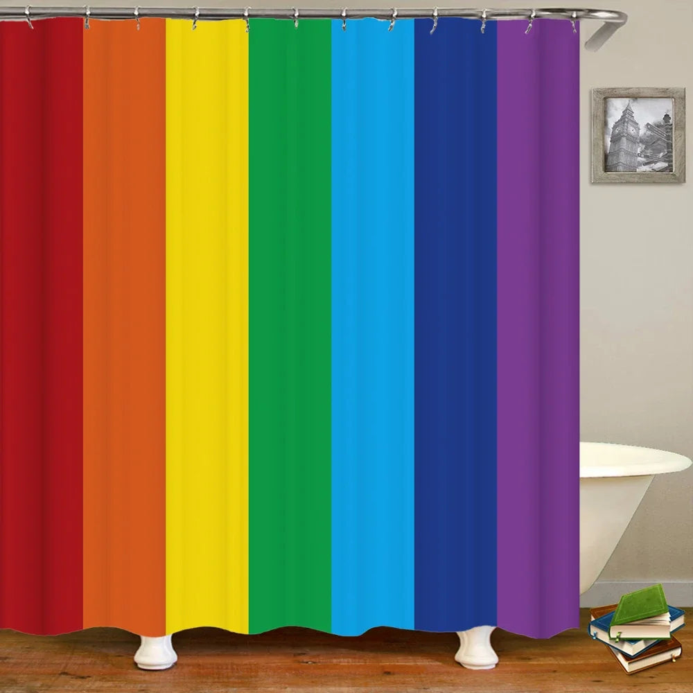 Colorful Stripes Shower Curtain Waterproof Polyester Fabric Geometry Bathroom Curtain 180 x 200cm with Hooks Shower Curtain