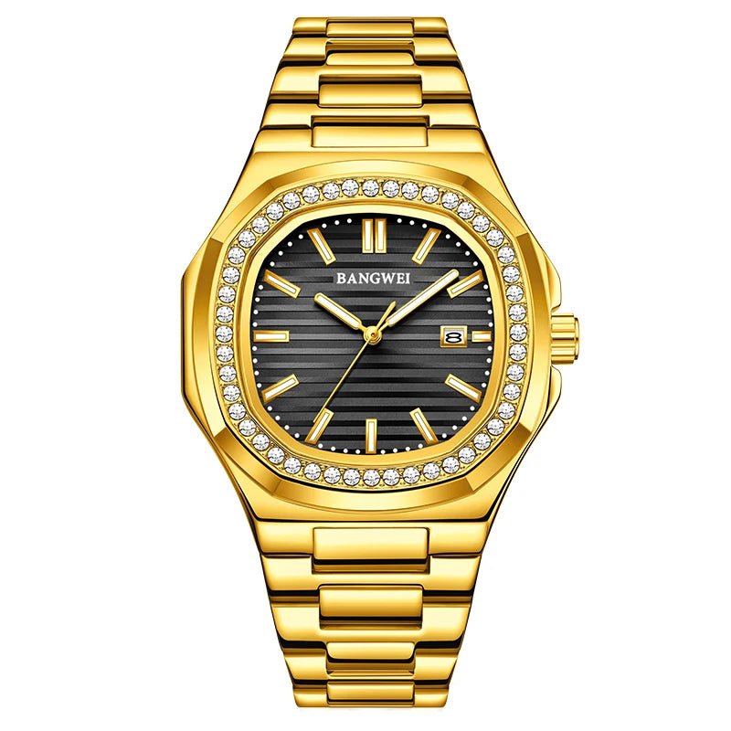 BANGWEI New Luxury Men's Business Watches Quartz Wristwatch Man Outdoor Sports Square Fashion Military Waterproof Watch For Men