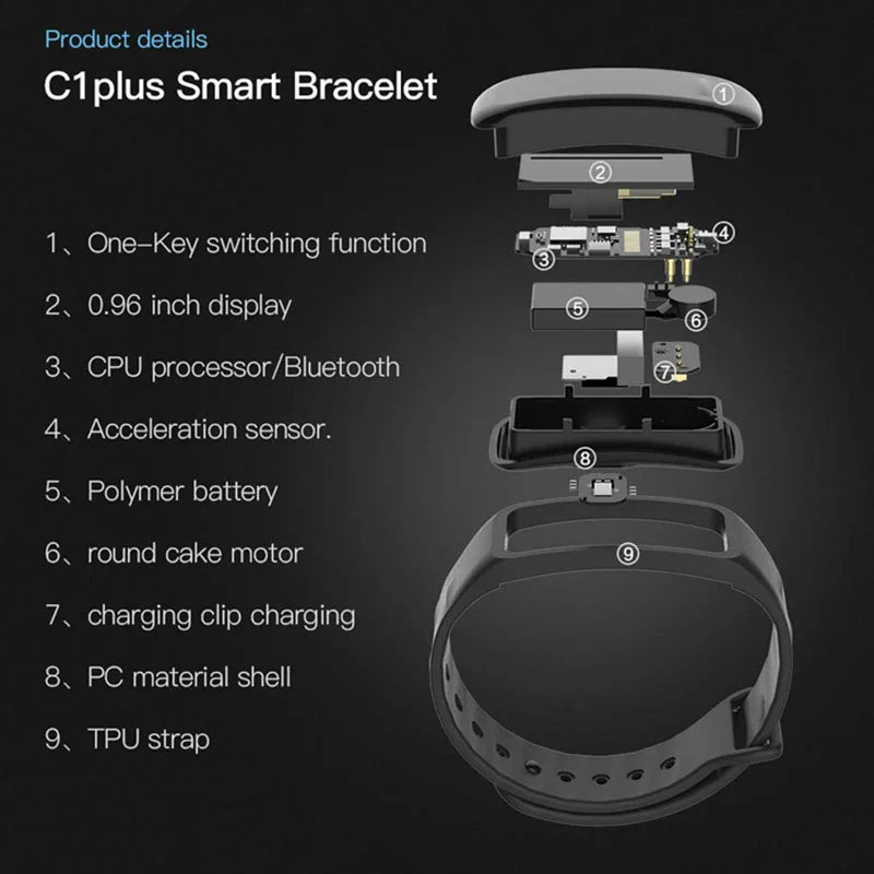 Lenovo C1 Plus Smart Watch Bluetooth Step Counting Sports Bracelet Fitness Tracker Heart Rate Blood Pressure Sleep Men Women