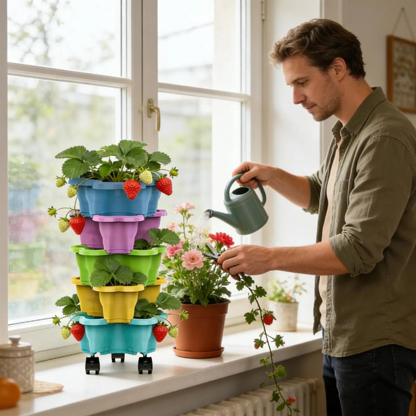 4/5 Tiers Flowerpot Vertical Tower, Stackable Flowerpot Multi-Layer Plastic Flower Pot for Garden Strawberry Tarts Potato Tarts