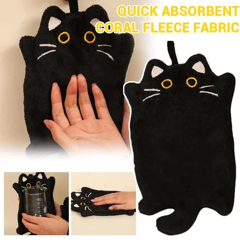 Cartoon Cat Hand Towel Thickened Absorbent Kitchen Heat Resistant Pad Hanging Cleaning Cloth Towels