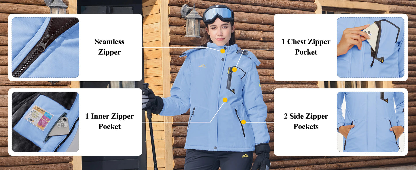 TACVASEN Winter Waterproof Ski Snowboard Jacket Womens Thermal Heavy Fleece Jackets Casual Work Rain Coat Windbreaker Parka