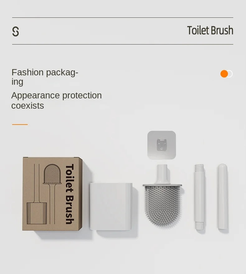 1 mini silicone toilet brush set, wall mounted and standing dual-purpose, soft silicone brush, easy to clean toilet corners