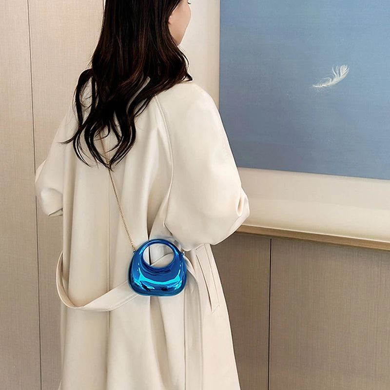 Z. Women's Chain Crossbody Bag Small Purse Acrylic Metallic Luster Half Moon Party Banquet Women's Bag Luxury Handbag