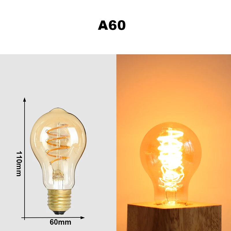 E27 LED Filament Light Bulb 220V 4W A60 ST64 T45 T185 G80 G95 G125 Retro Vintage ampoules LED Edison Lamp Spiral Bulb For Home