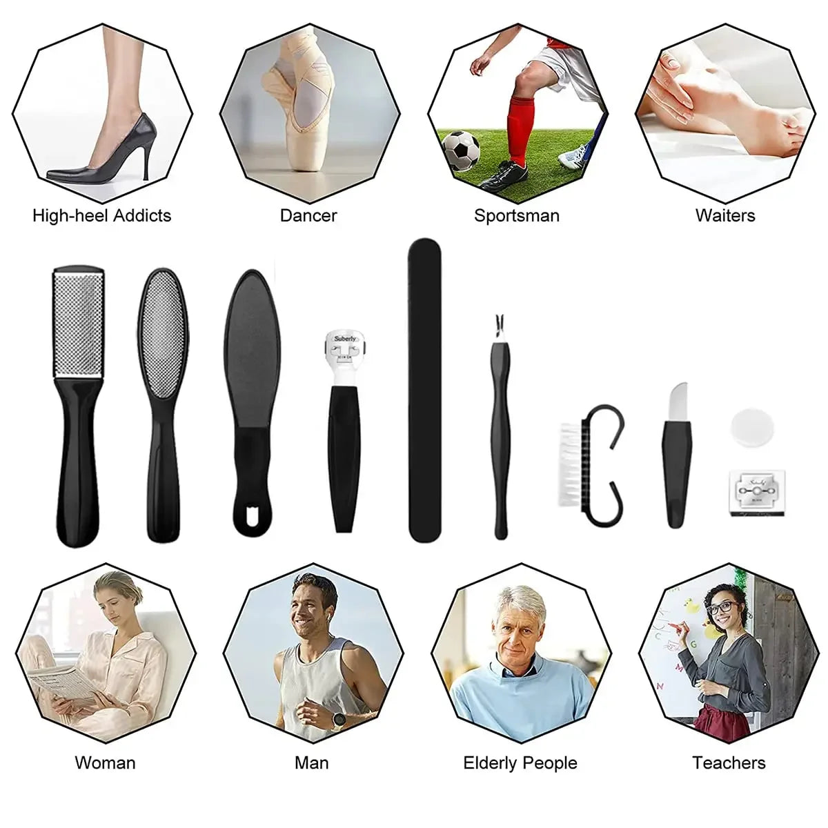Pedicure Kit 8/10/15/23 in 1 Stainless Steel Professional Pedicure Tools Foot Rasp Peel Callus Dead Skin Remover  Care Pedicure