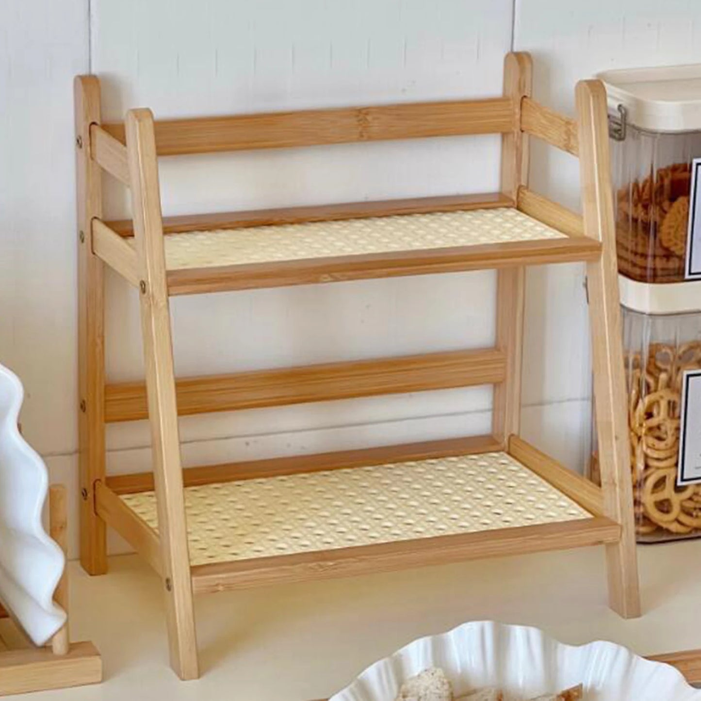 Double-layer Bamboo Storage Rack Desktop Organizer Multi-functional Miscellaneous Shelf Home Kitchen Bedroom Countertop Use