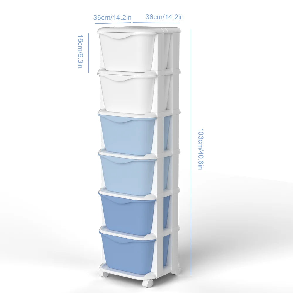 6/5 Tier Drawer Storage Cabinet Stackable Dustproof Storage Organizer with Wheels Floor-standing Storage Box Office Supplies