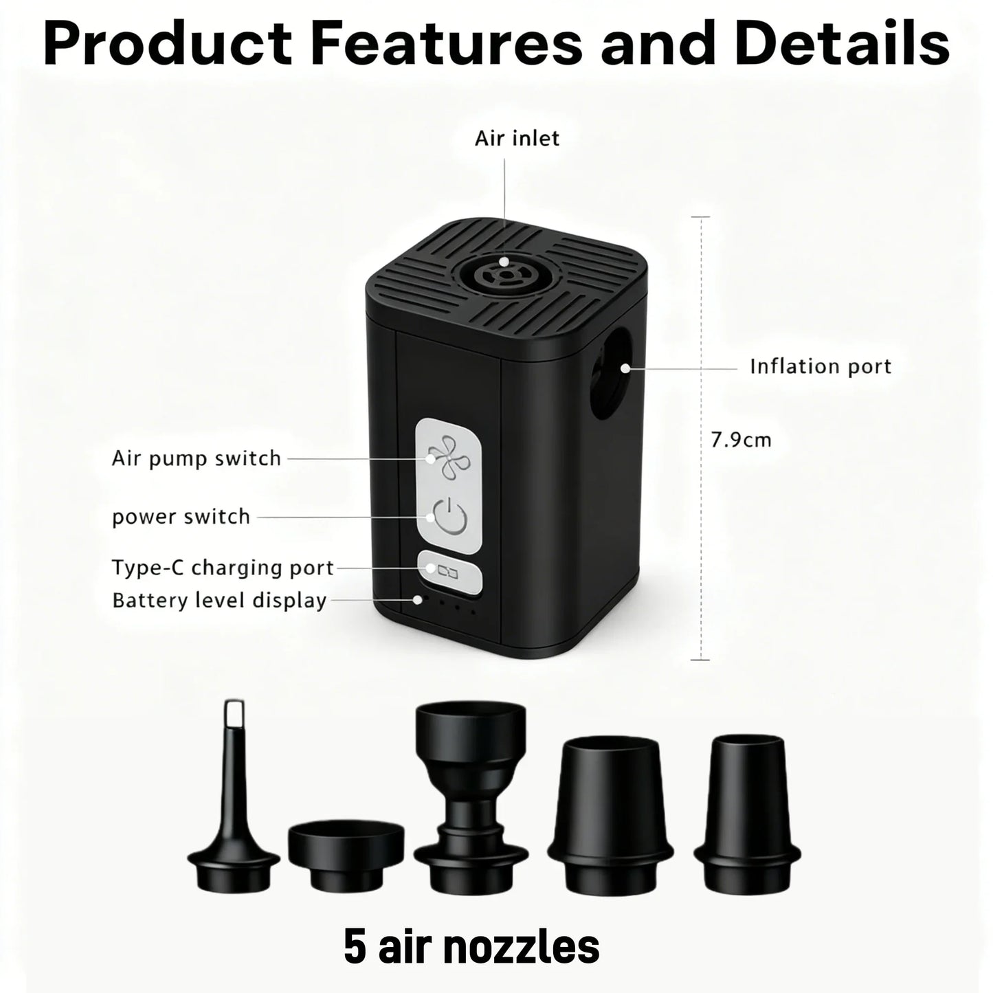Rechargeable Air Pump for Inflatables, Cordless Electric Pump for Air Mattress Pool Floats, Mini Vacuum Pump for Storage Bags