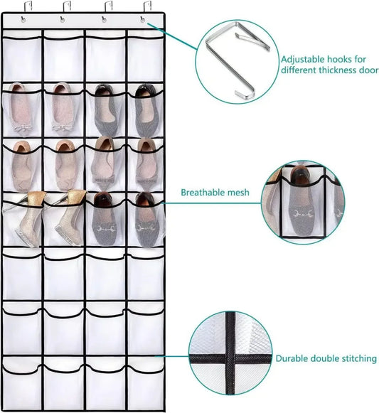 14/24/40 Grids Over The Door Shoe Rack  Mesh Pockets Hanging Shoe Organizer For Closet Hanging Shoe Rack Holder